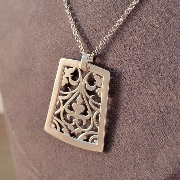 New ELLE Sterling Modern Filigree Flourish Openwork Long Statement Necklace - Picture 3 of 10